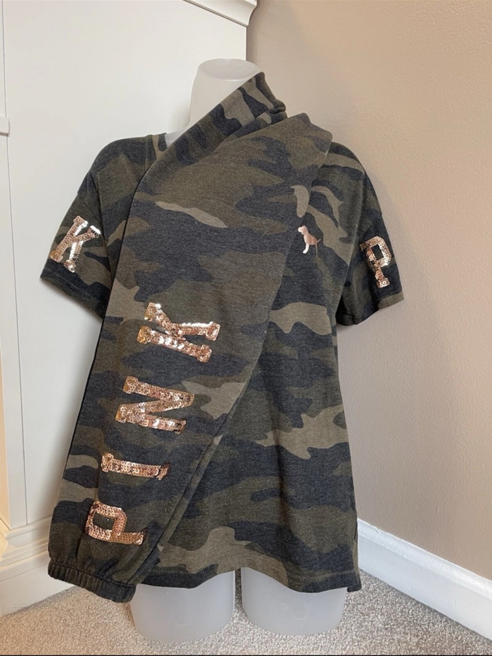 Victoria Secret Pink Camo Jogget Jacket T Shirt Set Bling Size S 3pcs Rare - Picture 3 of 8